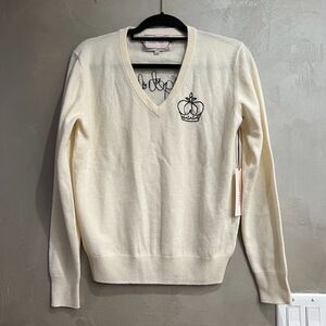 Lingua Franca Let's Get Fancy Crown V-Neck Sweater Medium M NEW